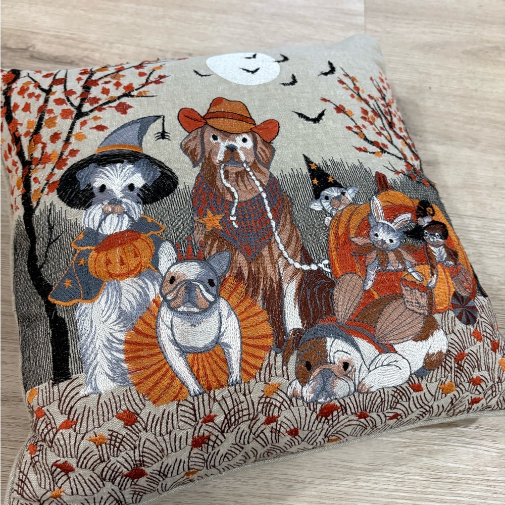 Pier1 embroidered Halloween Dog Themed Throw Pillow cover- insert not included